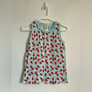14 Matilda Jane girls watermelon tank blue ruffle collar ribbed sleeveless EUC